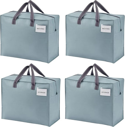 VENO 4 Pack Moving Bags, Christmas Storage Containers, Storage Totes, Zipper On Top, Sturdy, Storage Bags for Camping, Clothes, Bedding, Comforters, Pillows (13 Gallon Light Blue, 4 Pack)