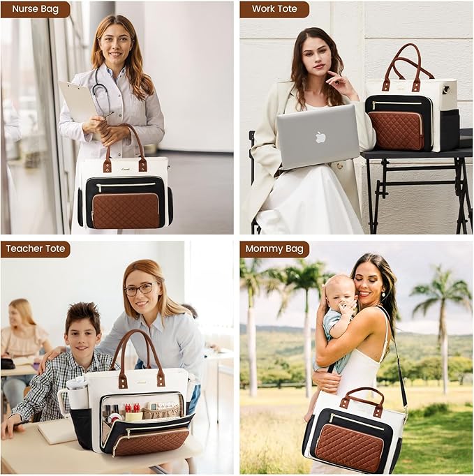 LOVEVOOK Laptop Tote Bag for Women With Large Cup Holder, Work Bags Teacher Nurse Bag, 15.6 Inch Professional Briefcase Business Travel Large Purses Handbag Gifts, Diaper Bag With Multi-Pockets