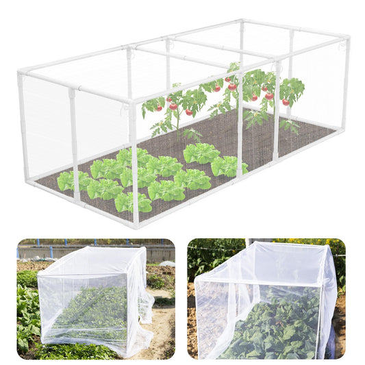 warmfarm 72 * 33 * 30 in Detachable Crop Cages for Garden, Plant Protection Tent with Garden Netting for Vegetables Fruits Flowers,Mesh Plant Covers for Outdoors White