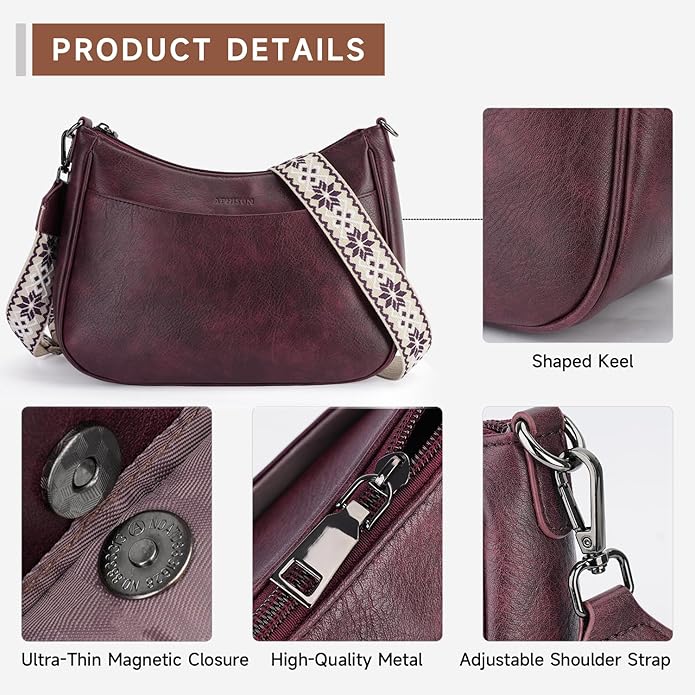 APHISON Trendy Leather Crossbody Purse with Adjustable Strap, Women's Shoulder Handbag