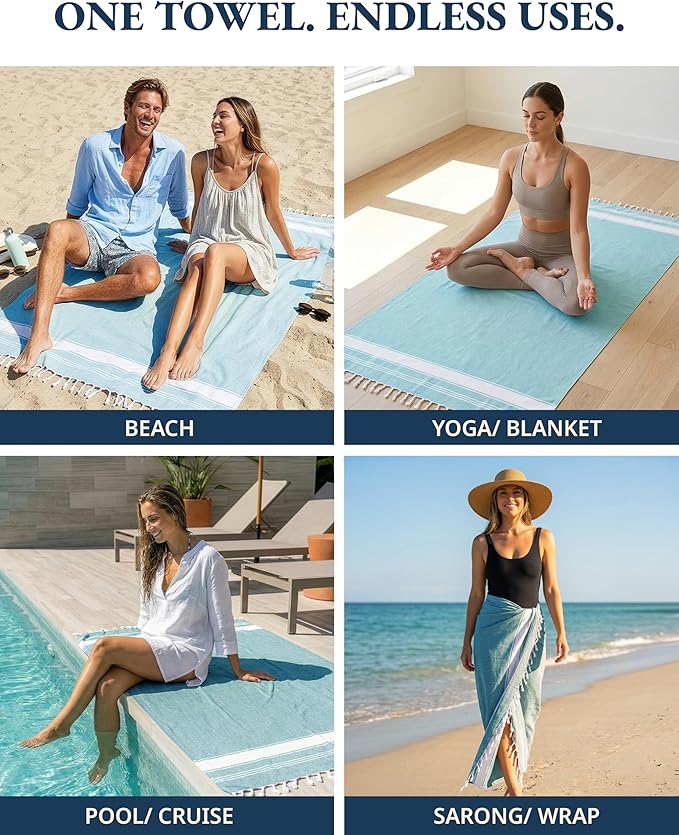 LANE LINEN Extra Large Beach Towel, Beach Towels Oversized, Pre-Washed, No Shrink, Quick Dry Pool Towels, Stylish Light Beach Towel for Women, Absorbent & Sand Free Towel, 39"x71" - Aqua