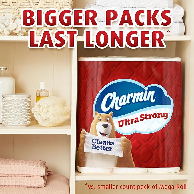 Charmin Toilet Paper Ultra Strong, 12 Mega Rolls = 48 Regular Rolls, 2-ply Bath Tissue