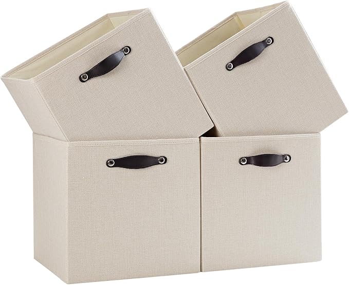 Storage Cube Bins | 7.7 oz/ydÂ² Fabric Cubby Organizer Baskets for Shelf, Closet, Cabinet, Wardrobe | KALLAX Shelving Unit Insert Drawer | 4 Pack, Beige, 13x15x13 Inch