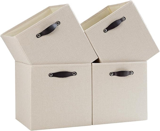 Storage Cube Bins | 7.7 oz/ydÂ² Fabric Cubby Organizer Baskets for Shelf, Closet, Cabinet, Wardrobe | KALLAX Shelving Unit Insert Drawer | 4 Pack, Beige, 13x15x13 Inch