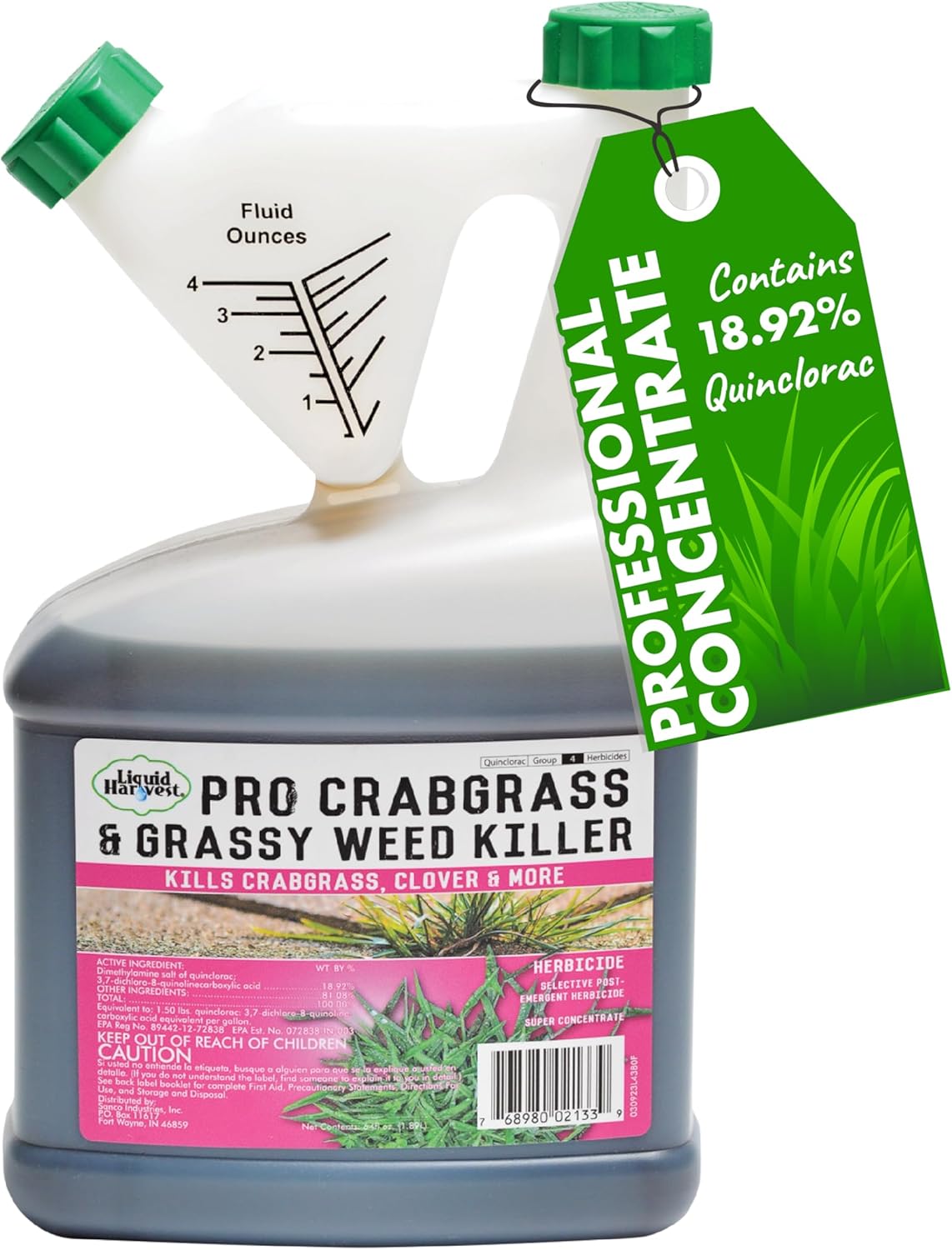 Pro Crabgrass & Grassy Weed Killer - 18.92% Quinclorac (Compare to Drive XLR8) – Concentrated Professional Crabgrass Herbicide – Quick Drying with Residual Control - 64 Ounces