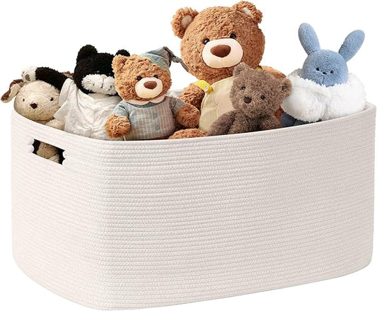 72L Large Baby Girls Laundry Basket for Nursery Storage,Cute Woven cotton Rope Baskets for Kids Toyï¼Gifts,Boho Square Wicker Blanket hamper for Living Room,Bedroom Dirty Clothes, White