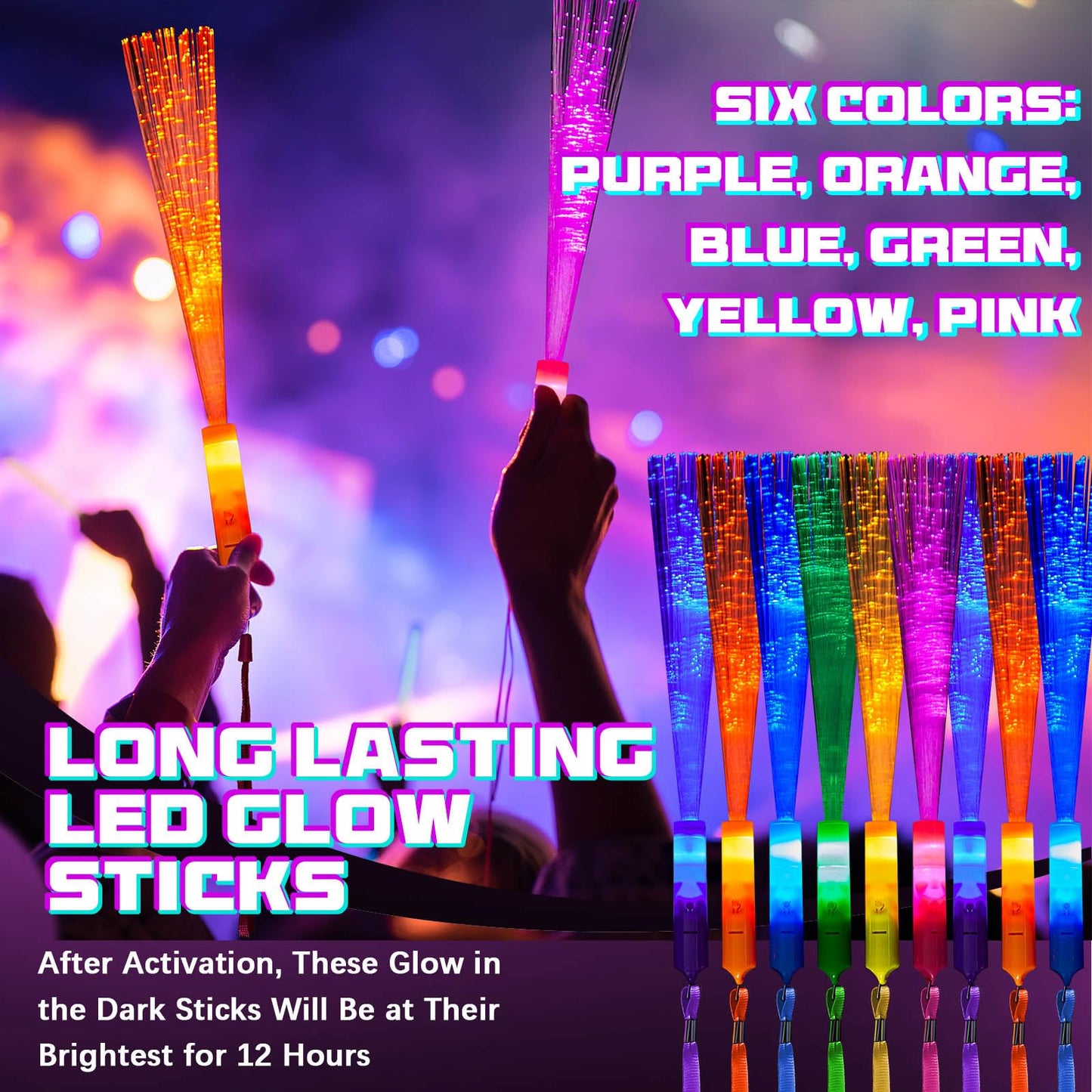 Skylety 36 Pcs Fiber Optic Wand, LED Fiber Optic Wand with 3 Light Modes, Glow Fibers Optics Sticks for Wedding Neon Party, New Year Party Favors, Bar Dj, Halloween, Christmas(Bright Color)