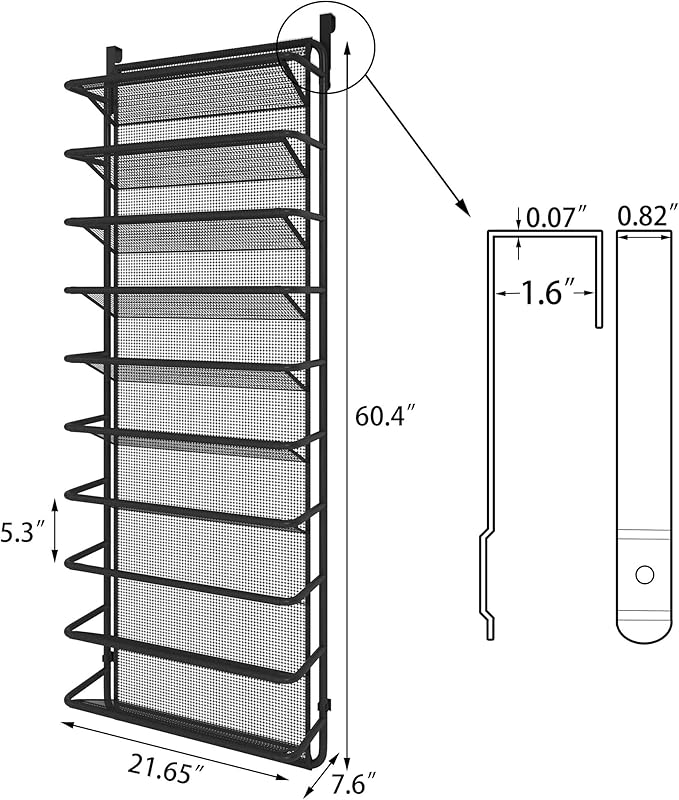 10 Tier Shoe Rack Over The Door Shoe Organizer Hanging Shoe Storage with Key Holder for Closet Pantry Wall Floating Shelves (10 Tier, Matte Black)
