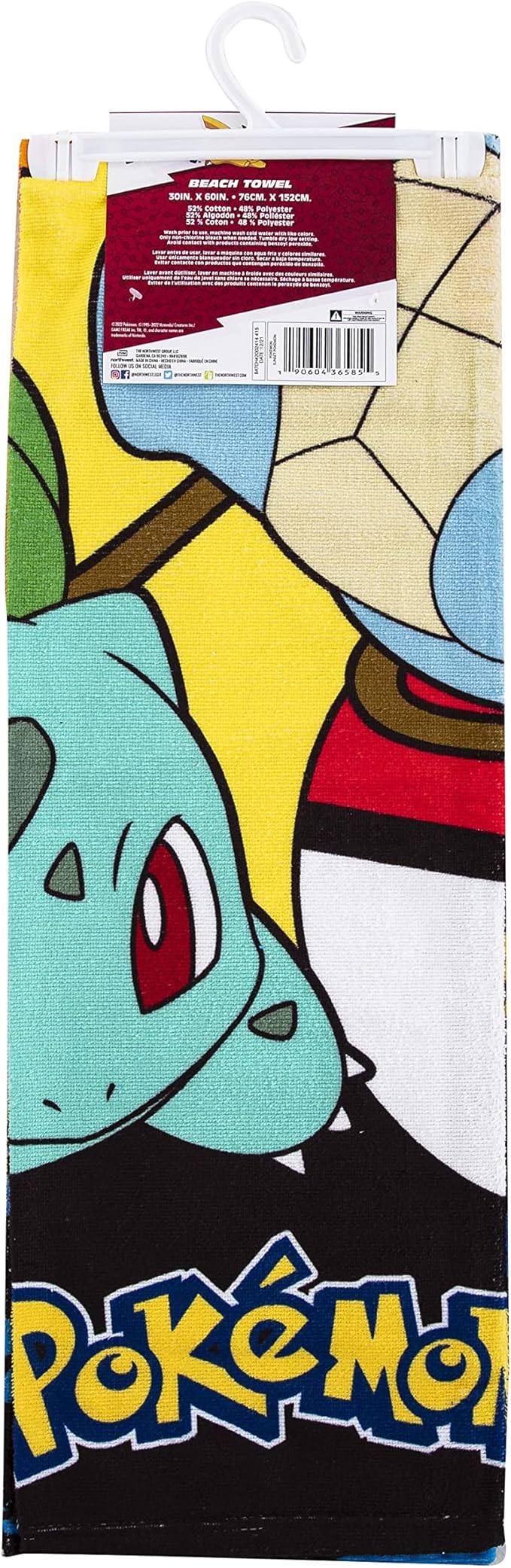 NORTHWEST Pokemon Beach Towel, Pikachu Charmander Squirtle Bulbasaur, Soft and Absorbent 30" x 60", Sunset Pokemon (Pack of 6)