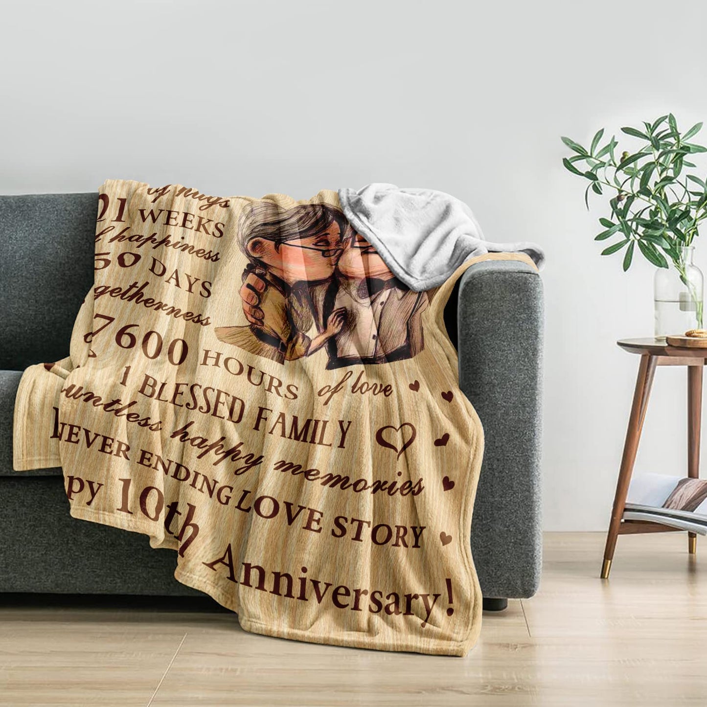 Neuturs 10 Year Anniversary Wedding Gifts for Him Her Wife Couple, 10th Anniversary Tin Gifts for Him, Blanket Gifts for 10th Anniversary,10 Years Anniversary Decorations Blanket 60"X 50"