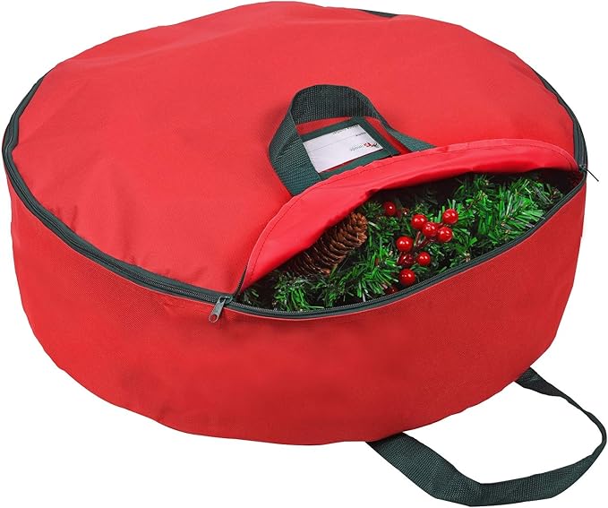 Primode Heavy Duty Christmas Wreath Storage Bag 48" - Handles Made Of Durable 600D Oxford Polyester Material Storage Bag Extra Large 48â Holiday Wreaths Container (Red)