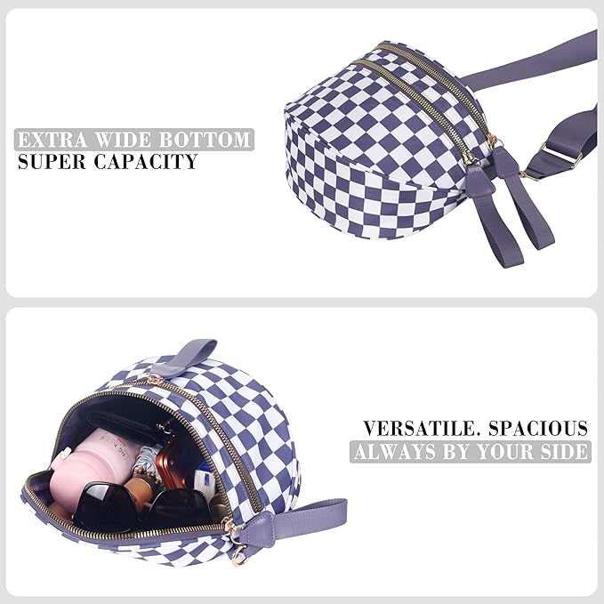 Checkered Crossbody Bag for Women, Spacious Sling & Stylish Bum Bag for Travel, Concerts, Festival, Nylon Fanny Pack Belt Bag (Colour Bum Bag-Cloudy Purple Checkered)