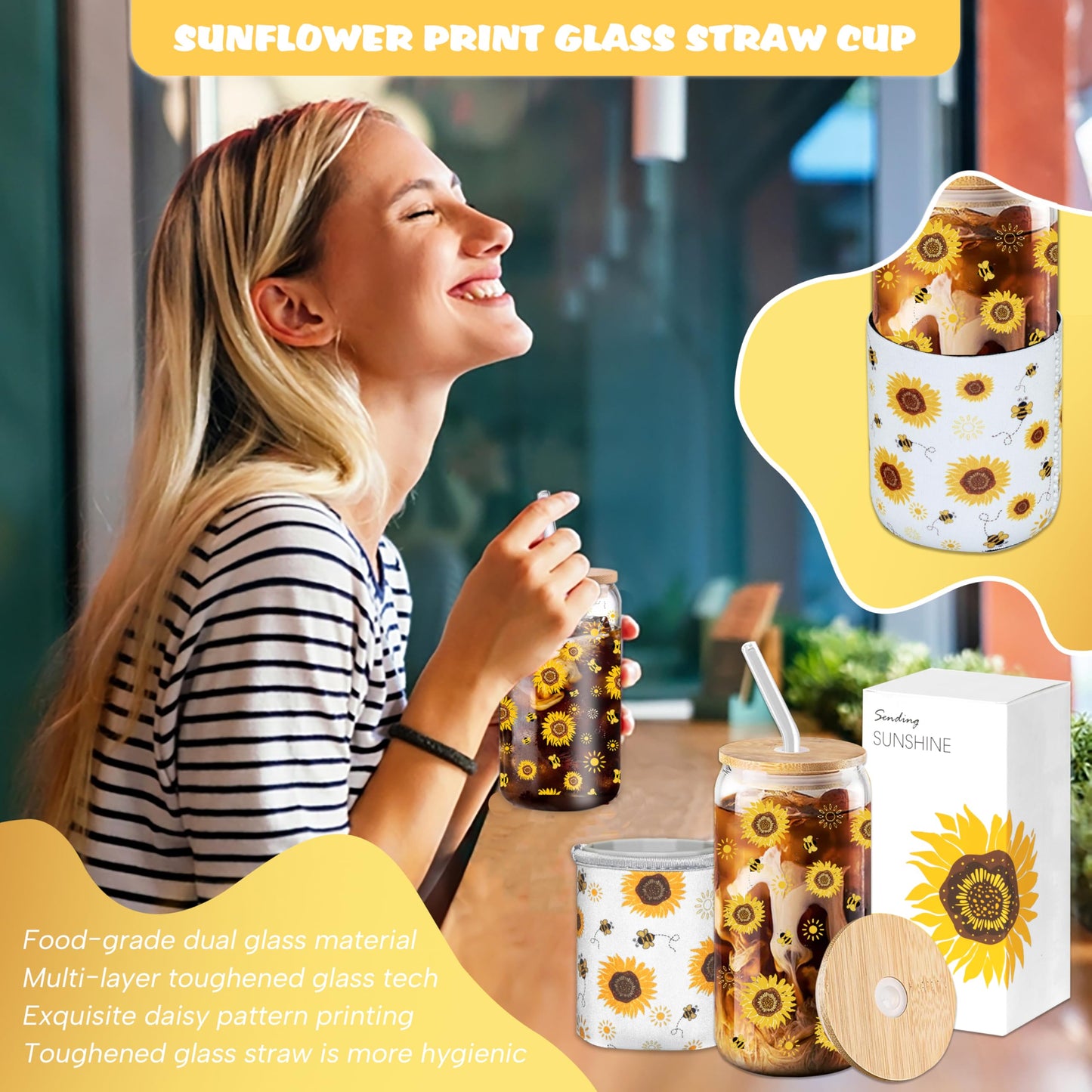 Sunflower Gift Baskets for Women, Sending Sunshine Unique Birthday Cheer Up Box Self Care Package, Get Well Soon Spa Gifts Set Box w/Blanket- Thinking of You Gift for Her, Girls, Women, Sister, Mom