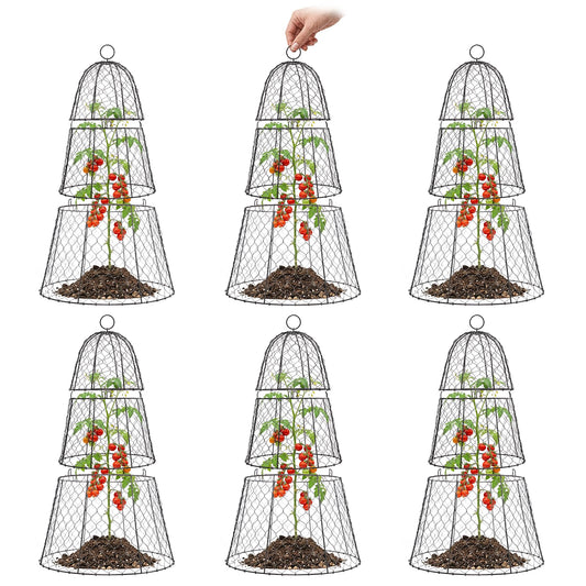 SPECILITE Garden Cloches for Plants with 3 Split Design, Rustproof Chicken Wire Cloches, Plant Protectors from Animals, Sturdy Plant Cage with Ground Stake for Garden, Farm, 14"×14"×20", 6 Pack