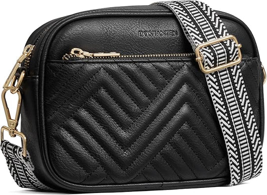 BOSTANTEN Quilted Crossbody Bags for Women Vegan Leather Purses Small Shoulder Handbags with Wide Strap