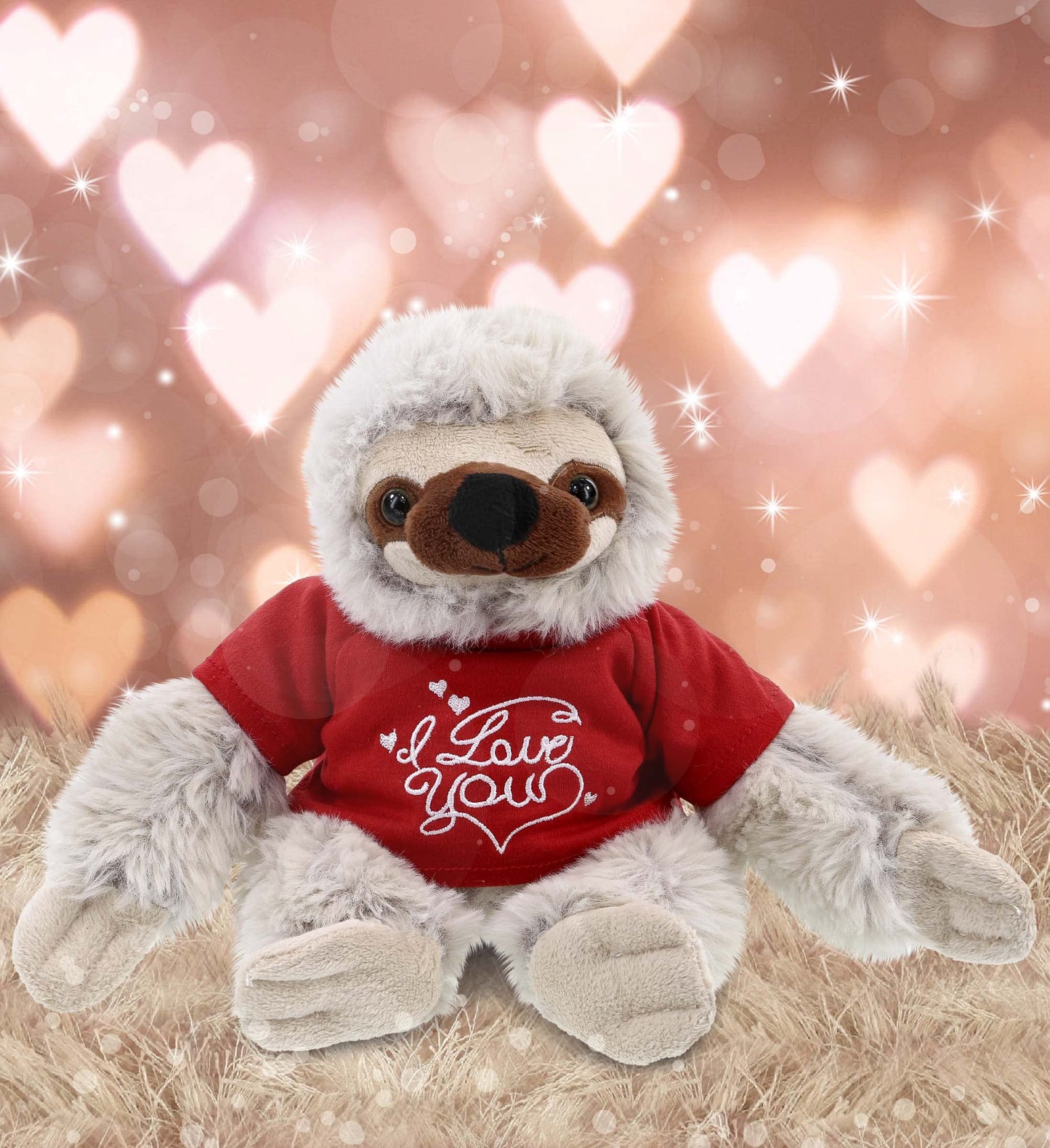 DolliBu Valentine Sloth Stuffed Animal with I Love You Red Shirt - Cute Plush Stuffed Animal Sloth Gifts with Name Personalization for Valentines Day, Birthday, Anniversary, Romantic Date - 7.5 Inches