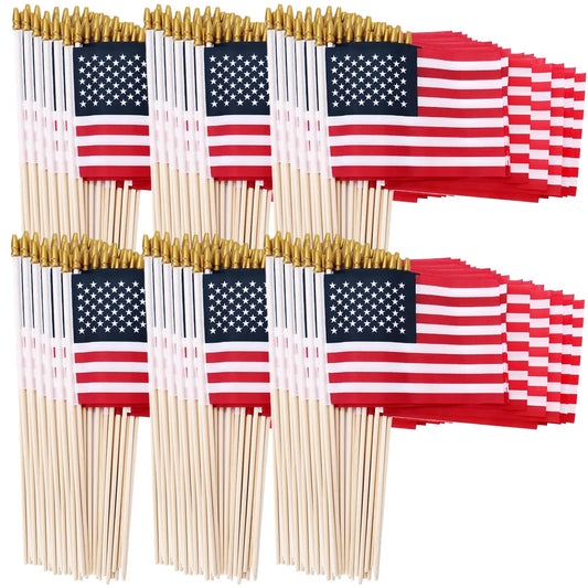 500 Pack Small American Flags on Stick, 4x6 Inch Small US Flags/Mini American Flag Hand Held Stick Flags with Kid-Safe Spear Top, Independence Day, Memorial Day Decorations