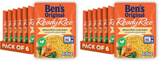 BEN'S ORIGINAL Ready Rice Roasted Chicken Flavored Rice,Easy Dinner Side,8.8 OZ Pouch,(Pack of 12)