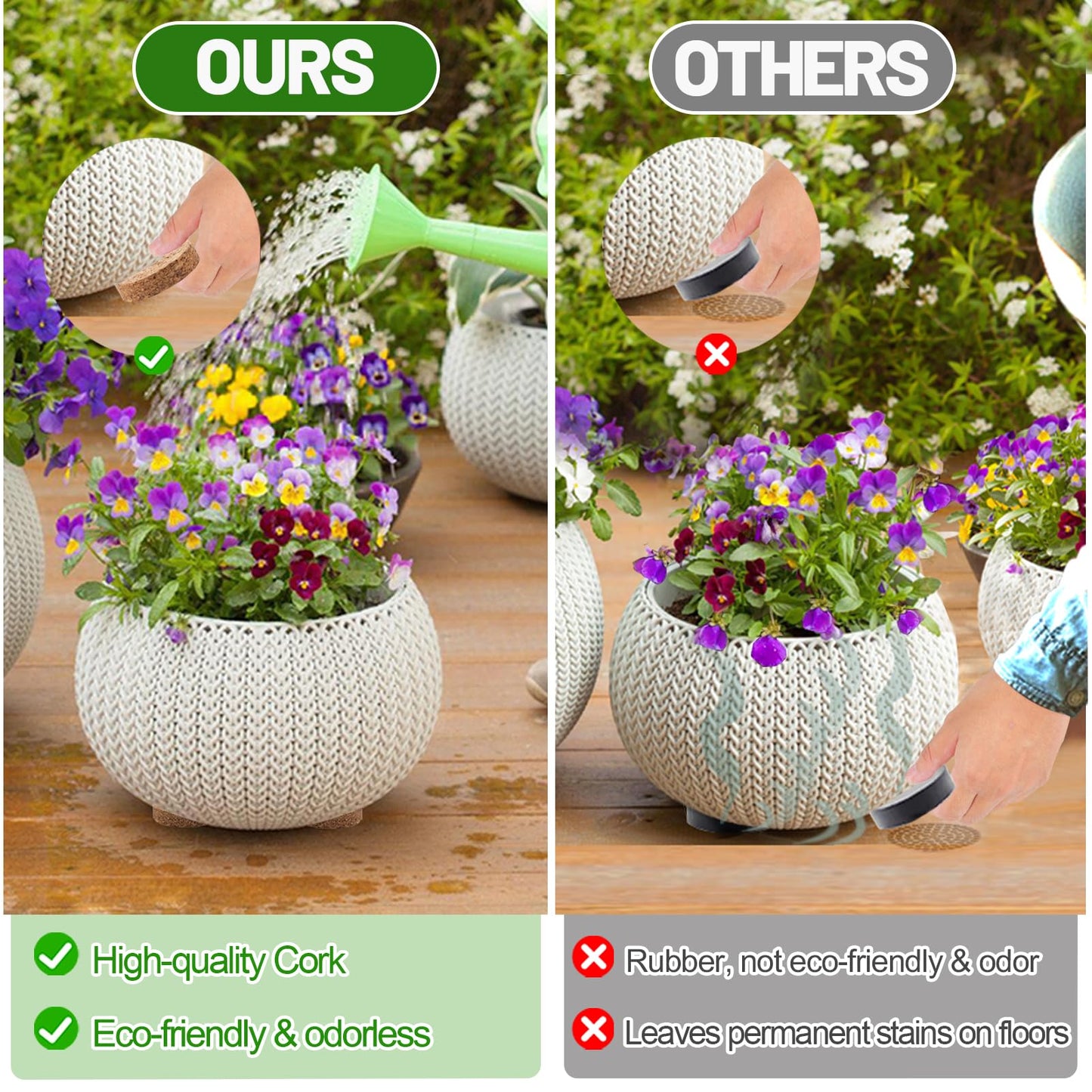 Biubee 60Pcs Invisible Pot Feet with Non-Slip Surface- Sturdy Cork Plant Riser Pot Feet for Outdoor Planter Drainage, Solid Corkwood Planter Lifter, 2" Dia"