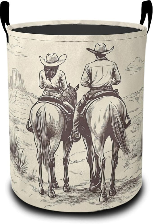 Laundry Basket-Western Cowboy Foldable Waterproof Oxford Cloth Funny Tote Bag Laundry Hamper Clothes Storage Bucket Organizer For Bathroom/Laundry Storage/Bedroom Storage Basket