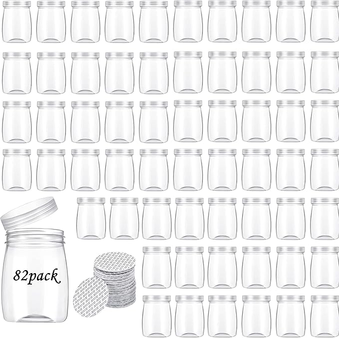 ihomecooker Mini Pudding Jars 82Pack, 6oz/170ml Plastic Favor Jar with Lids, Candy jars,Yogurt Containers with Pressure Sensitive Seal, Mason Jar,Jam,Bath Salt Jars Wedding Favors Honey Pot