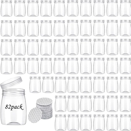 ihomecooker Mini Pudding Jars 82Pack, 6oz/170ml Plastic Favor Jar with Lids, Candy jars,Yogurt Containers with Pressure Sensitive Seal, Mason Jar,Jam,Bath Salt Jars Wedding Favors Honey Pot