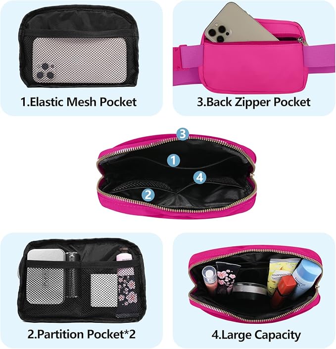 VOROLO Fanny Pack For Women And Men Crossbody Bag Belt Bag with Adjustable Strap Graduation Gifts Magenta