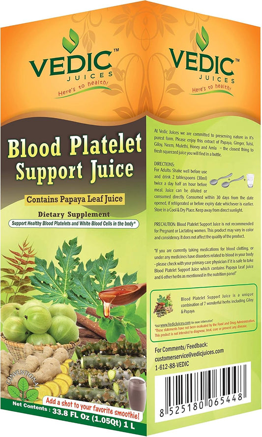 Vedic Juice Papaya Leaf + Flavor Papaya - Blood Platelet Juice - Supports Immune & Digestive Enzyme Health - 33.8oz, Ideal for Daily Use
