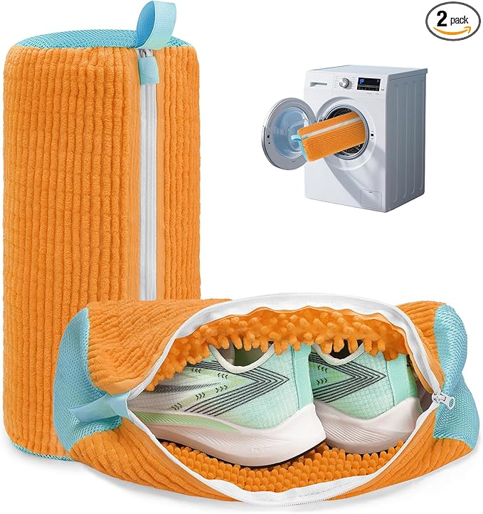 Shoe Washing Machine Bag Laundry Shoe Bag for Washer and Dryer Reusable 2pc Shoe Cleaning Bags for Sneakers 360° Deep Cleaning Machine for All Shoes Types With Self-locking Zipper