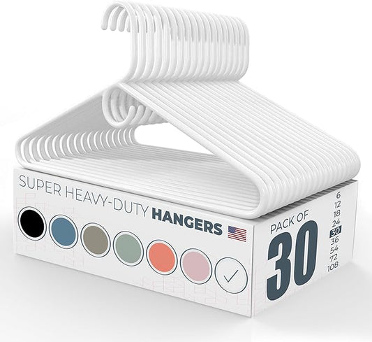 Neaties Super Heavy Duty Clothes Hangers 30 Pack â Made in The USA - 10lb Capacity, Thick Plastic Hangers for Pants, Coats, Jackets, Jeans and Adult Clothing â White