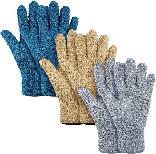 Patelai 3 Pairs Microfiber Plant Dusting Gloves Leaf Cleaning Gloves for Indoor Plants, Blinds, Furniture, House (Dark Blue,Gray,Khaki,Medium)
