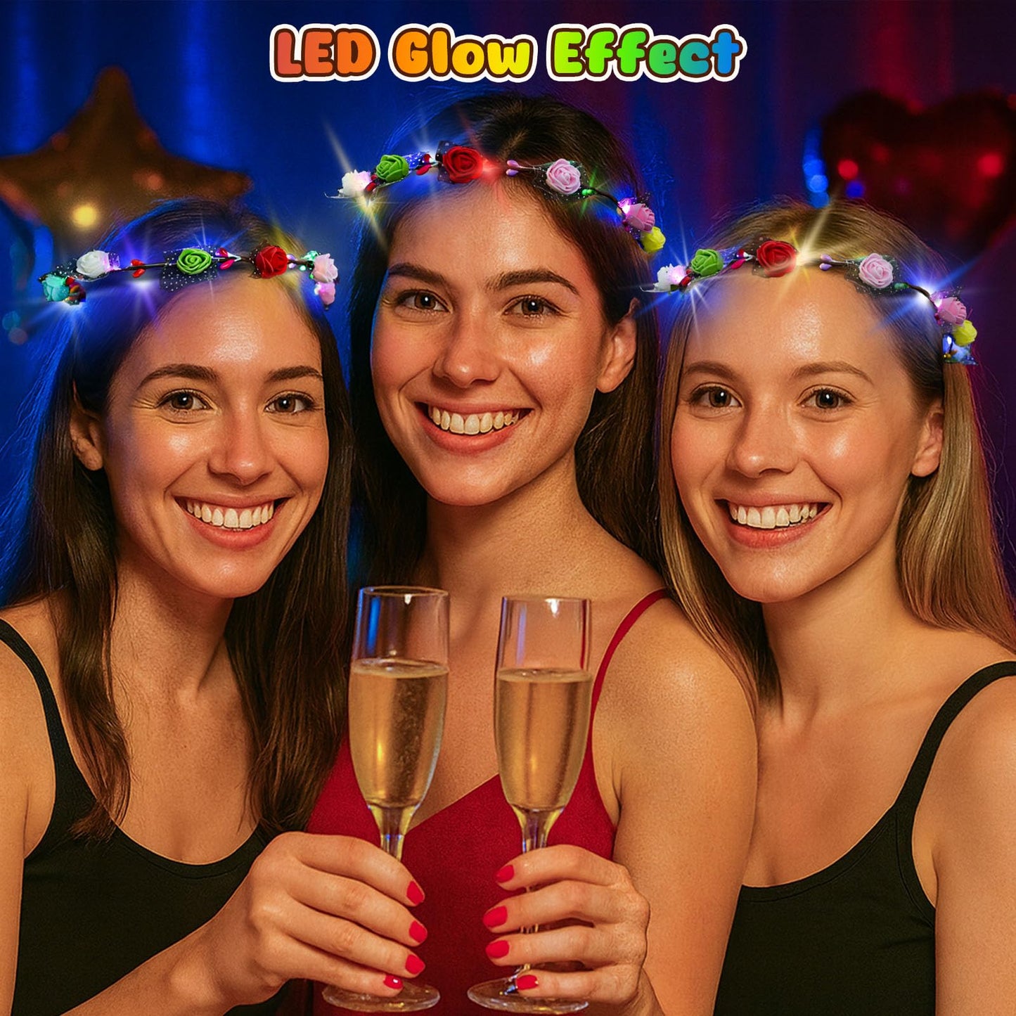 LovesTown 24PCS LED Flower Crowns Headbands, Light up Flower Crowns for Women Glow in the Dark Party Supplies for Halloween Christmas Party Wedding Birthday Mardi Gras Cosplay Gifts