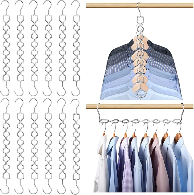 12 Pack Space Saving Hangers for Clothes, Heavy Duty 30Lbs Capacity Magic Clothes Space Saver Sturdy Metal Hanger Organizer with 360Â° Swivel Hook, Closet Organizers Storage Dorm Essentials Silver