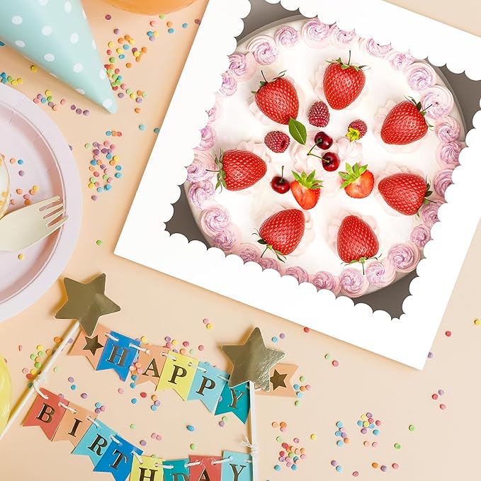 15 Pack Cake Boxes, 10x10x8 Inches Tall Cakes Box with Window, White Cake Boxes with Cakes Boards, Square Bakery Box, for Cake, Treat Cookie Dessert, Pastry, Birthday Party, Mother's Day, Weddings