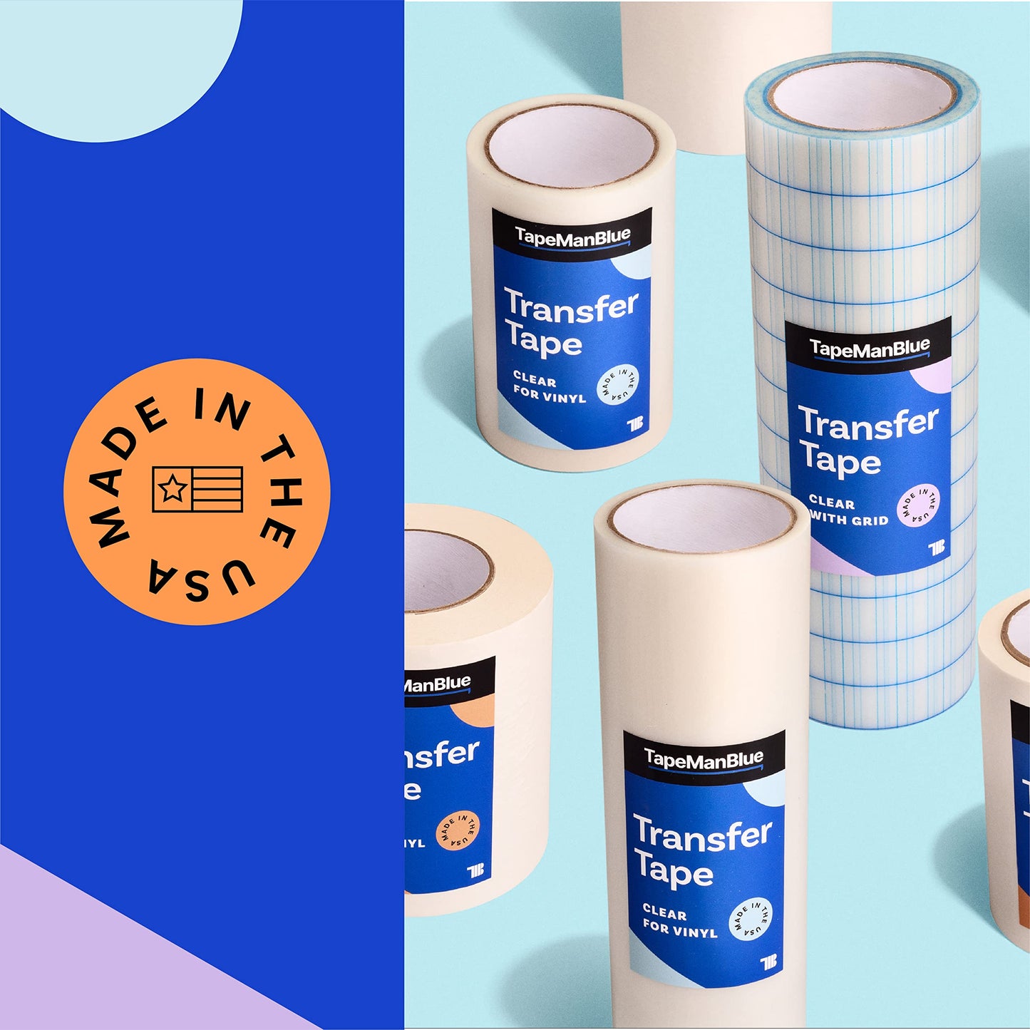 TapeManBlue 12" x 300' Roll of Clear Transfer Tape for Vinyl, Made in America, Premium-Grade Vinyl Transfer Tape for Crafts, Decals, and Letters