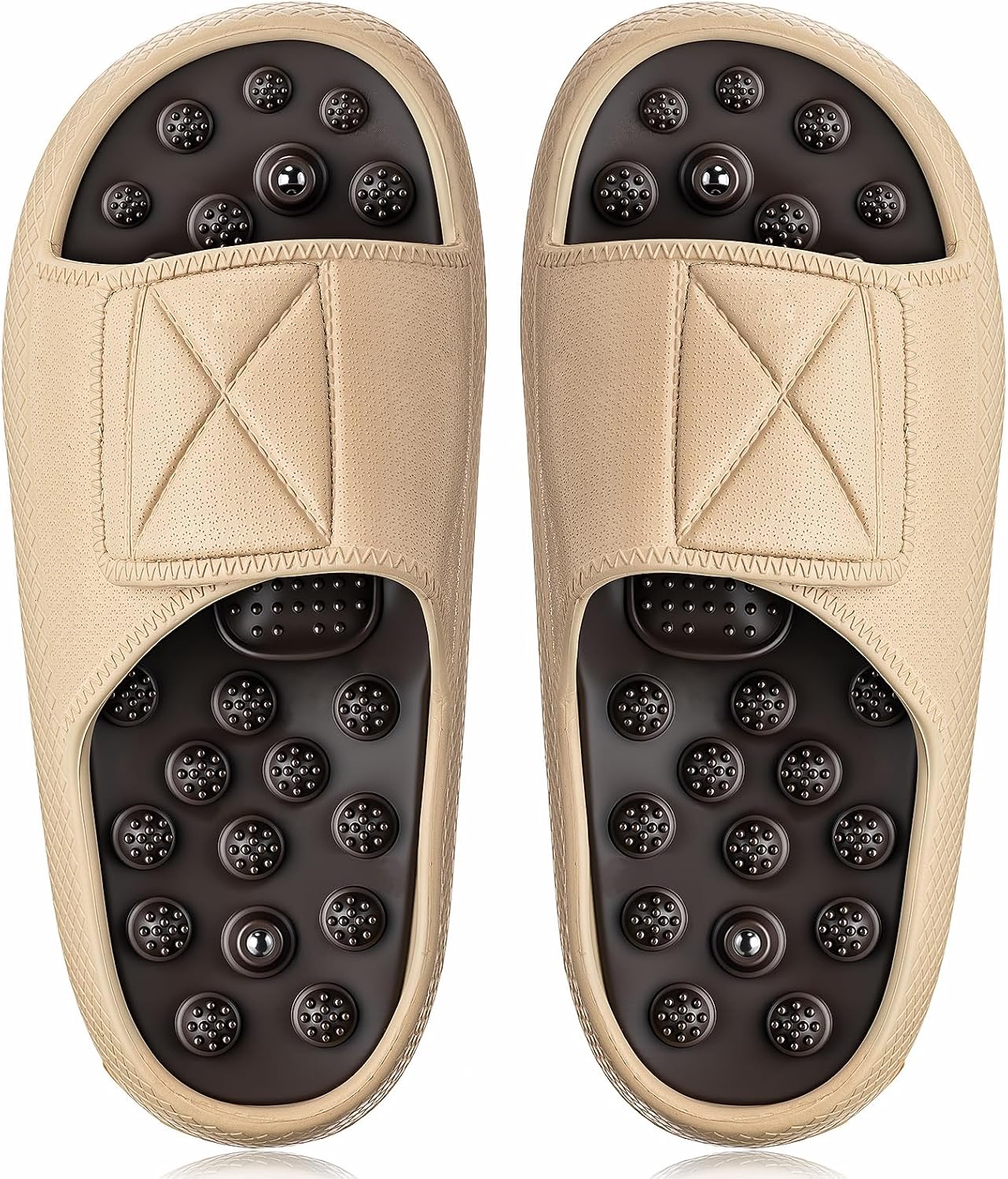 Glitopper Magnetic Acupressure Slippers Massage Slippers Acupressure Foot Shoes Reflexology Sandals Gift for Men Women Reduce Feet Neuropathy Pain Relief(Us Women 11.5-12.5/ Men 9.5-10.5,Khaki)