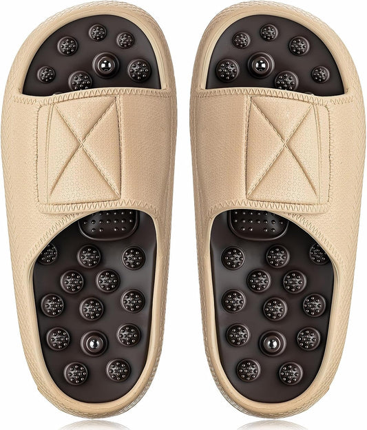 Glitopper Magnetic Acupressure Slippers Massage Slippers Acupressure Foot Shoes Reflexology Sandals Gift for Men Women Reduce Feet Neuropathy Pain Relief(Us Women 11.5-12.5/ Men 9.5-10.5,Khaki)
