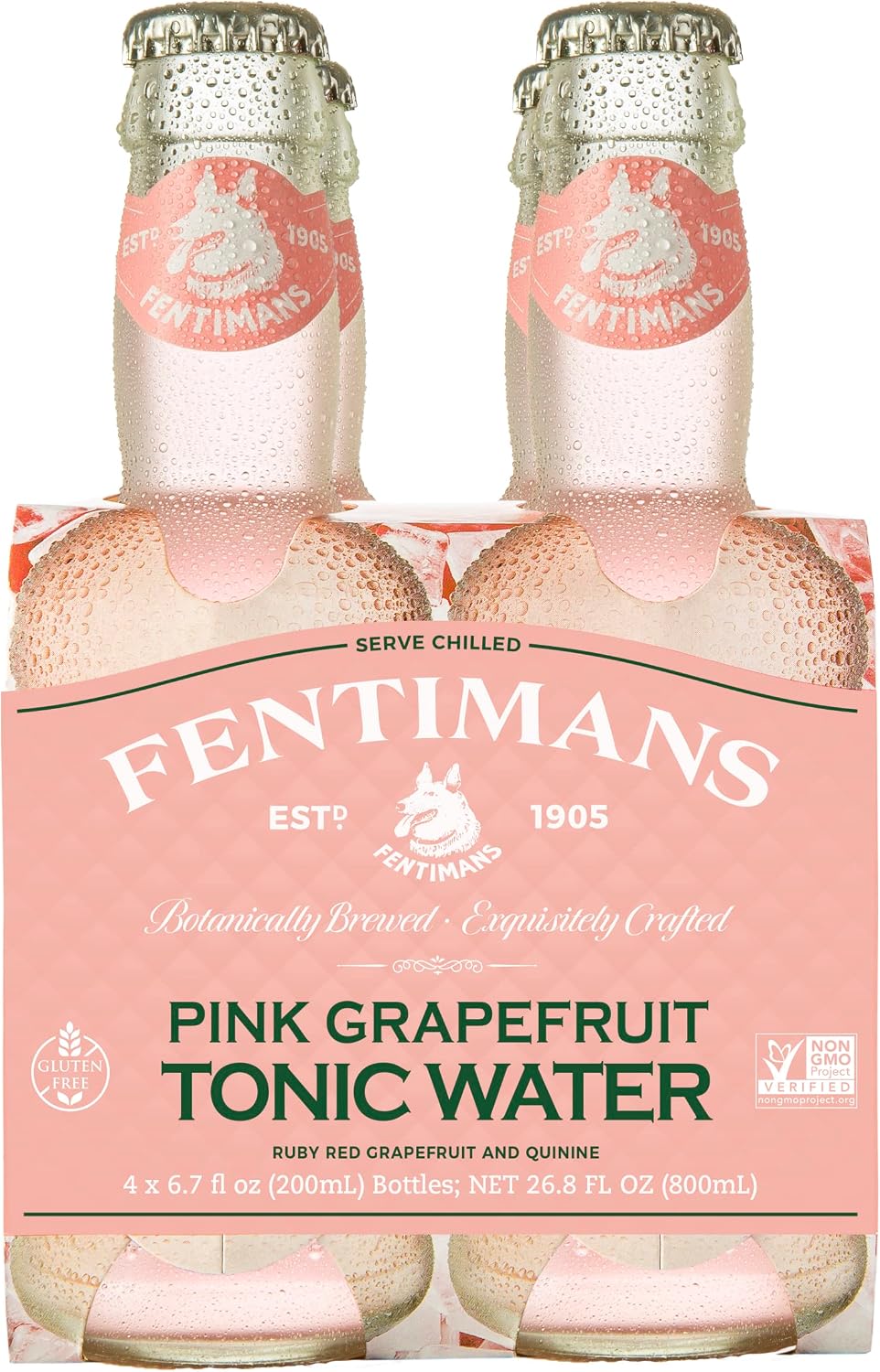 Fentimans Sparkling Pink Grapefruit Tonic Water - Grapefruit Sparkling Water, Craft Soda, Mixer with Natural Ingredients, Botanically Brewed - 6.7 Fl Oz (Pack of 4)