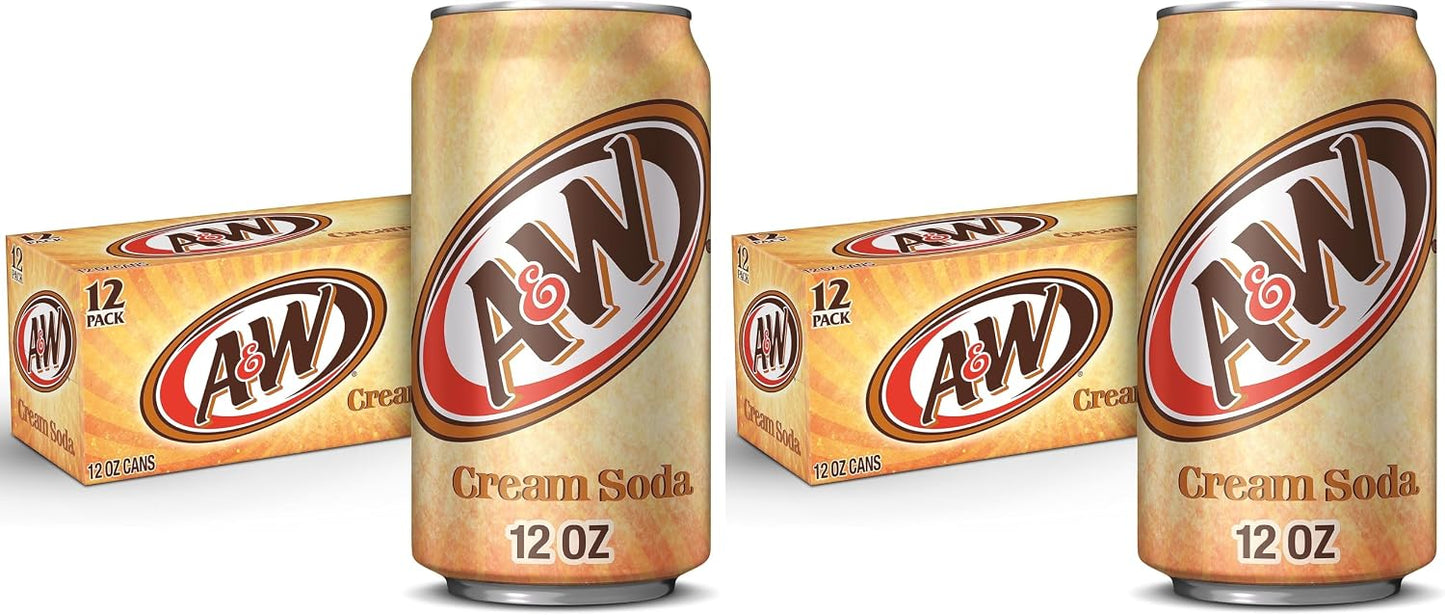A&W Cream Soda, 12 fl. oz. Cans, 12 Pack (Pack of 2)