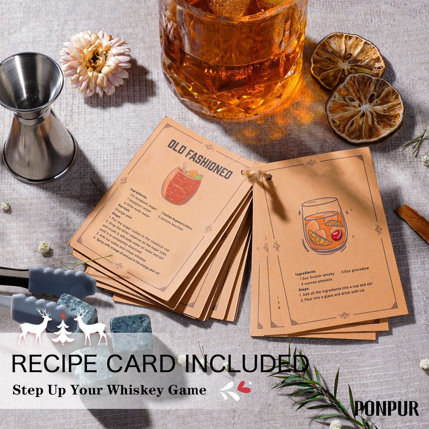 PONPUR Gifts for Men Dad Stocking Stuffers, Whiskey Decanter Set with 2 Glasses, Unique Cool Dad Birthday Gift from Daughter Son, Best Christmas Retirement Present for Man Father