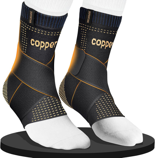 JIUFENTIAN Ultra-Thin & Copper Infused Ankle Support - Adjustable Compression Ankle Brace for Sprain Recovery, Plantar Fasciitis & Daily Pain Relief | Breathable, Durable, Fits Any Shoe (Small)