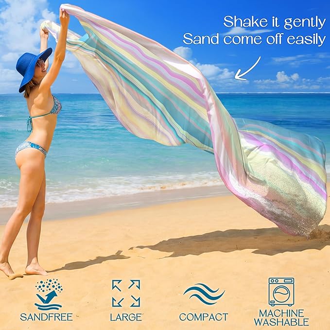 BYDOLL Beach Blanket Waterproof Sandproof 78''×81'' Suits1-4 Adults Compact Lightweight Oversized Sand-Free Blanket Large Picnic Mat for Beach Travel Camping Hiking