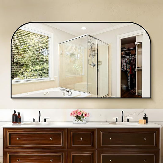 Bathroom Mirror, 55x30 inch Large Black Rectangle Wall Mounted Mirror with Thin Frame, Bathroom Vanity Mirrors for Over Sink, Entryway, Living Room, Bedroom