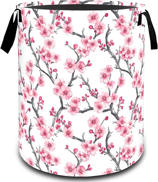 Cherry Blossom Floral Branch Laundry Basket, Dirty Collapsible Clothes Toy Organizer Hamper for Kids Adults, Oxford Cloth Waterproof Storage Bin for Bathroom Home Decor Gifts, 19.7"X15.7"