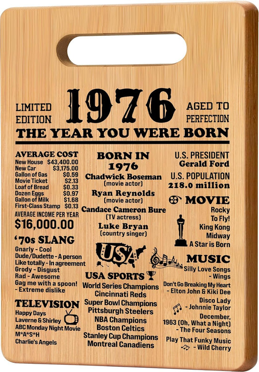 50th Birthday Gifts for Women Men, 1976 Cutting Board Decorations Birthday Gifts for Her Him, 50 Year Old Birthday Gift for Women Men, Unique Back in 1976 Cutting Board Turning 50
