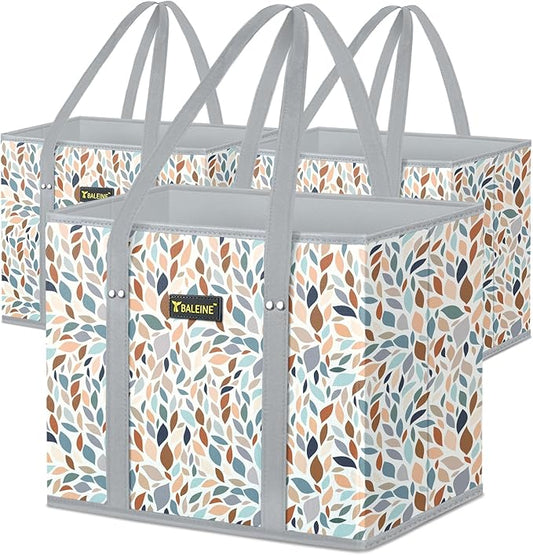 BALEINE 3Pk Reusable Grocery Bags, Foldable Shopping Bags for Groceries with Reinforced Bottom & Handles (Mosaic)
