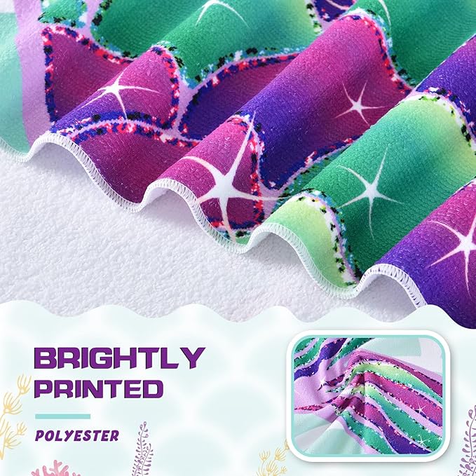 WERNNSAI Mermaid Kids Beach Towel for Girls - 30” x 60” Mermaid Sand Free Swim Towels for Girls Bath Pool Camping Travel Towel Quick Dry Ultra Absorbent Super Soft Beach Blanket Bath Shower Towel