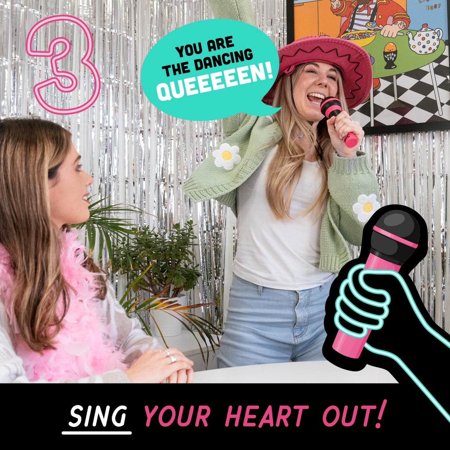 Lucky Egg Official Grab The Mic – Family Karaoke Board Game, 8+ Year Olds, 2-10 Players - Games for Bad Singers with 250 Lyrics (125 Cards) for Hilarious Game Nights & Birthday Party, Kids Gift