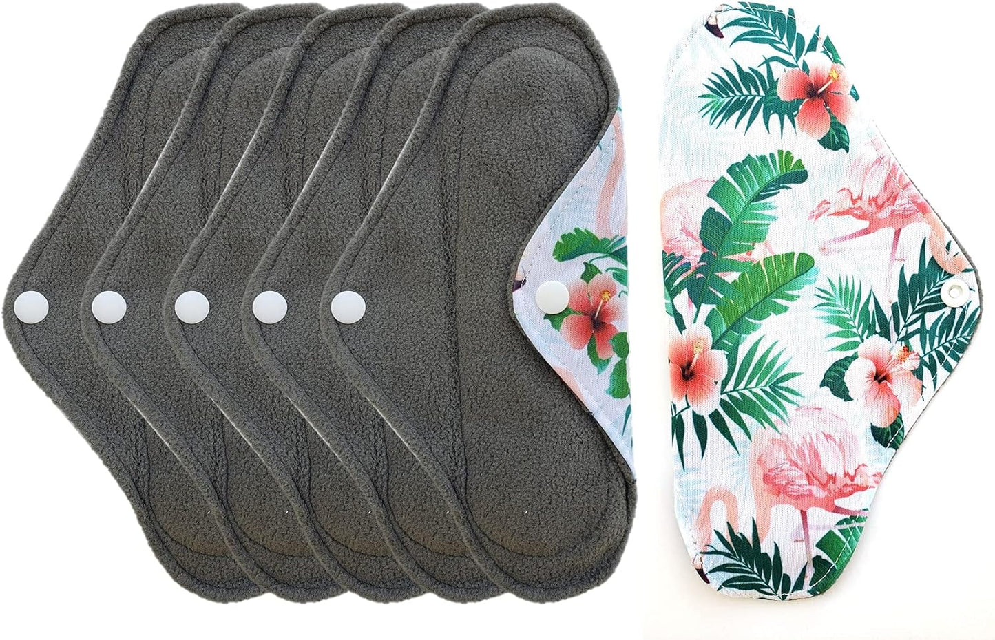 Generic Aslana 6-Pack Reusable Cloth Menstrual Pads Sanitary Napkins Pantiliners for Light, Medium and Heavy Flow (S, Flamingo Floral)