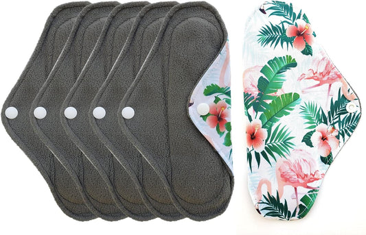 Generic Aslana 6-Pack Reusable Cloth Menstrual Pads Sanitary Napkins Pantiliners for Light, Medium and Heavy Flow (S, Flamingo Floral)